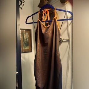 Forever 21 Vibrant Orange and Sheer Brown Backless Dress